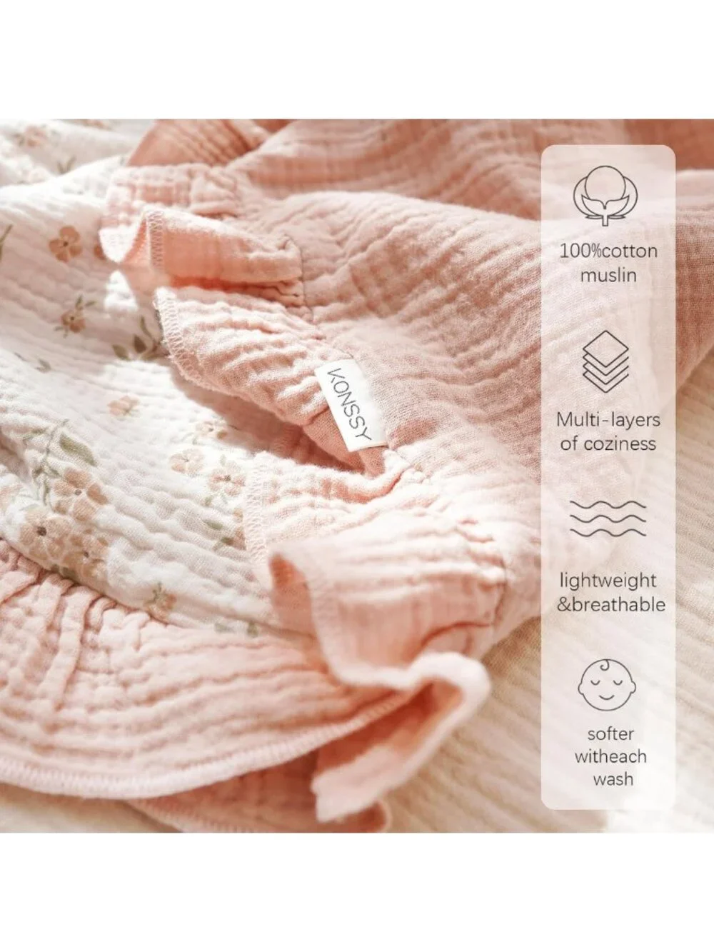 Soft Cotton Muslin Baby Blanket, Reversible Swaddle for Newborns & Toddlers